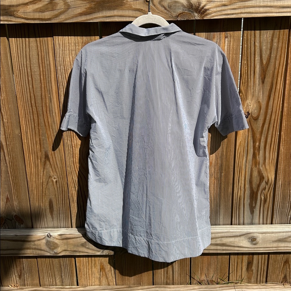 ANN MASHBURN Soleil Blue and White Pinstripe Short-Sleeve Popover Shirt Small - Picture 5 of 10
